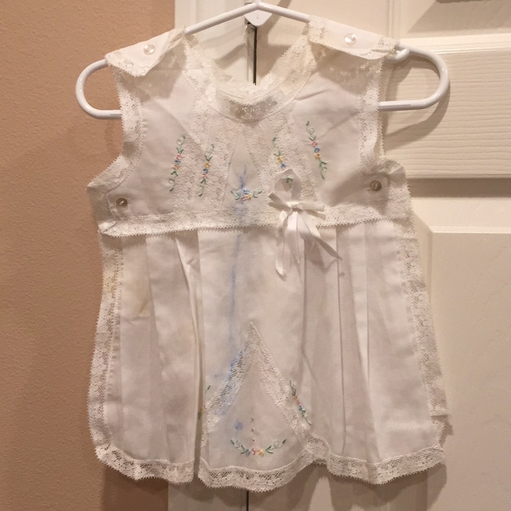 Delicate embroidered, lace trim dress.
